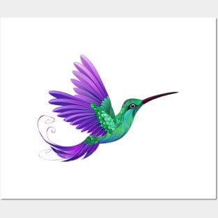 Flying green hummingbird Posters and Art